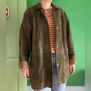 Vintage 90s Dominic Bellissimo Olive Brown Shearling Coat made on Canada